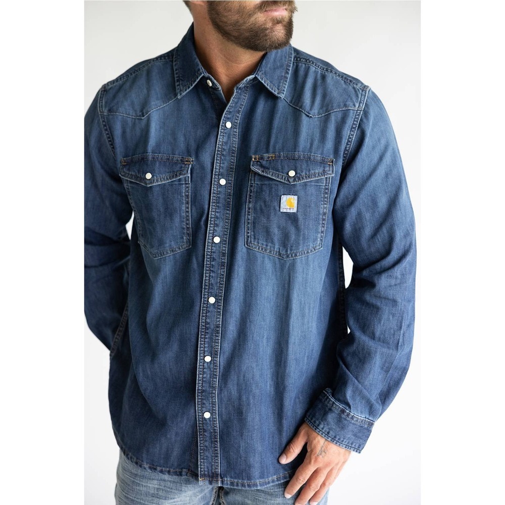 Carhartt Men's Montana Denim Long Sleeve Snapfront Shirt Blue Size Large NWT